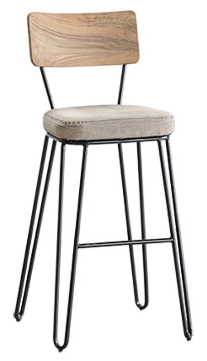 Mix Brown Fabric And Teak Wood Barstool Sold In Pairs