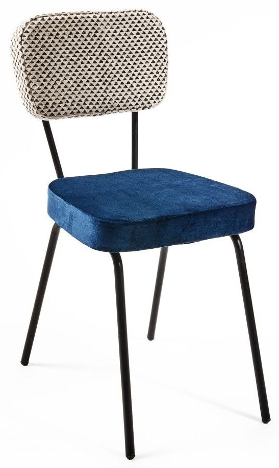 Girly Blue Velvet Fabric And Black Dining Chair Set Of 4