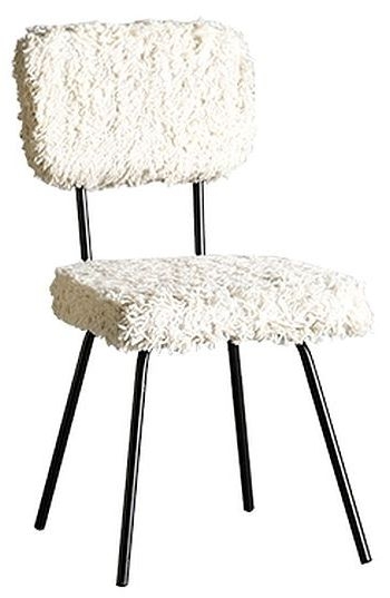 Shaggy Cream Wool And Black Dining Chair Set Of 4