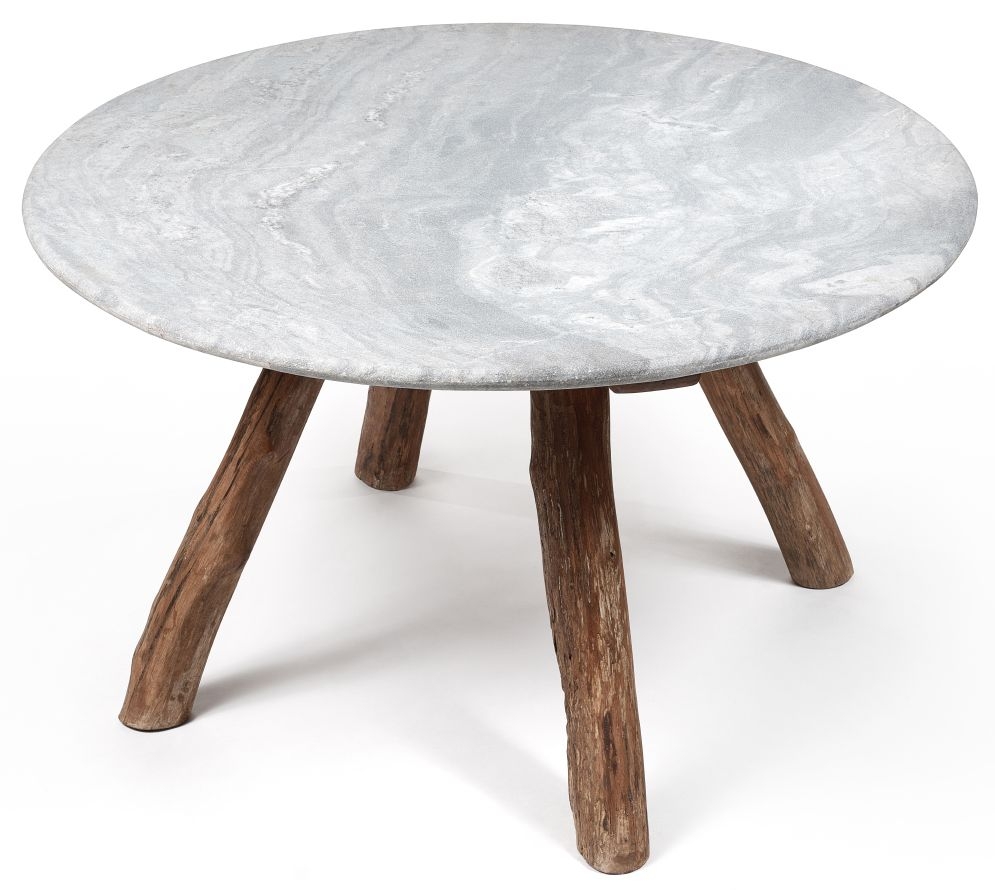 Bola Grey Marble Top Round Dining Table With Wooden Legs
