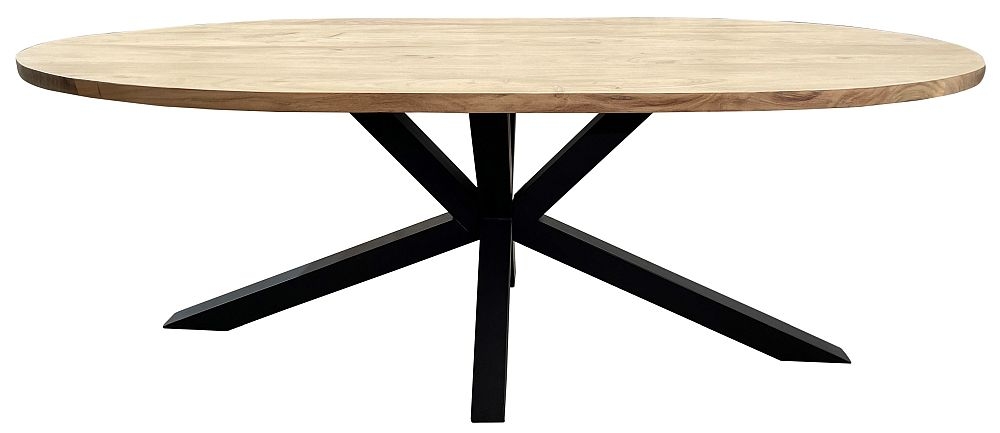 Slab Natural Wood Oval Dining Table With Black Spider Legs