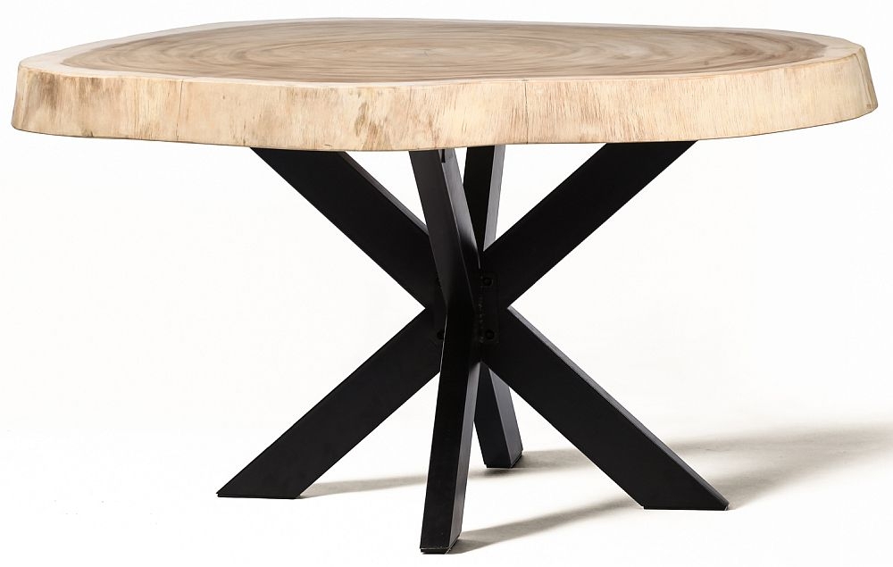 Tronco Natural Wood 90cm Round Dining Table With Black Spider Legs