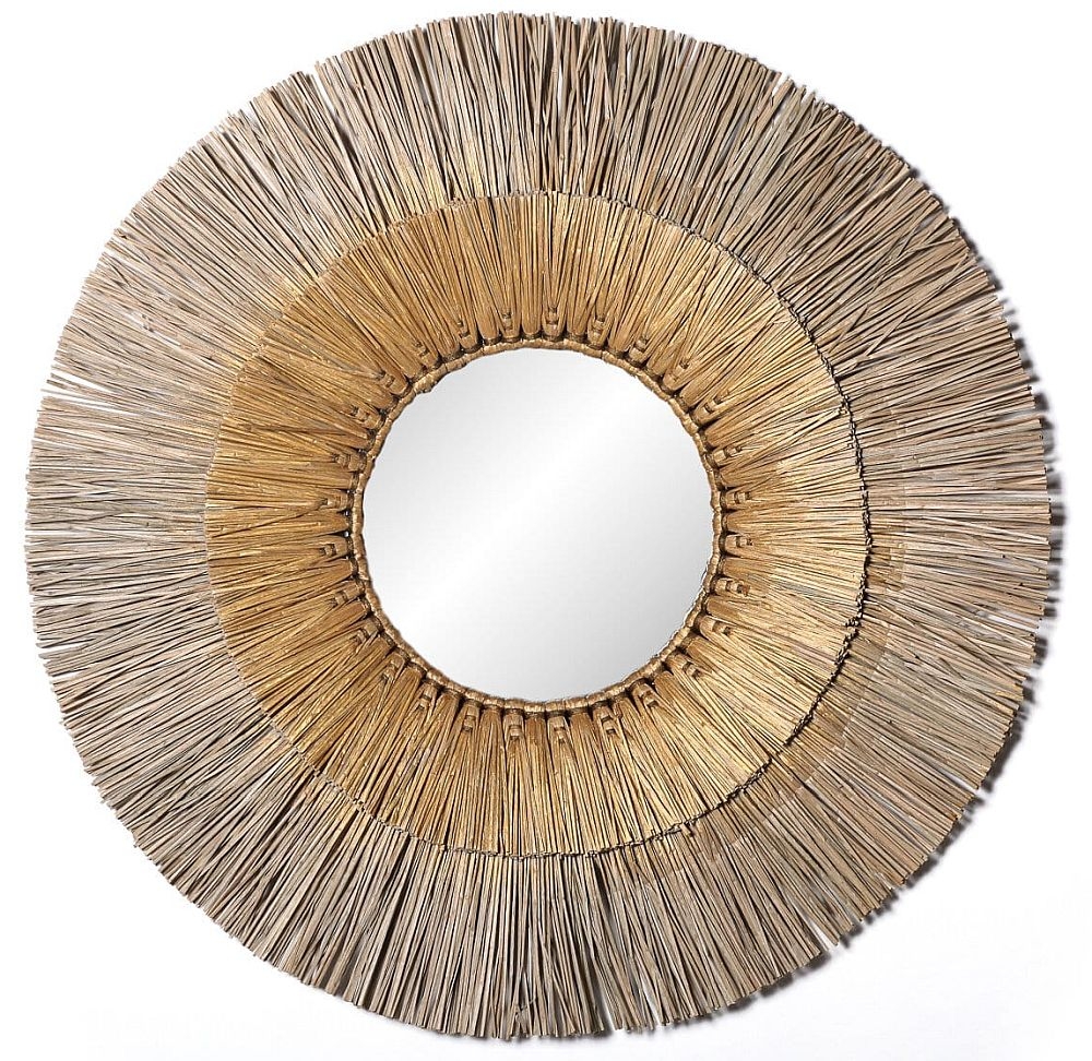 Paloma Natural Grass Gold Round Wall Mirror 65cm X 65cm