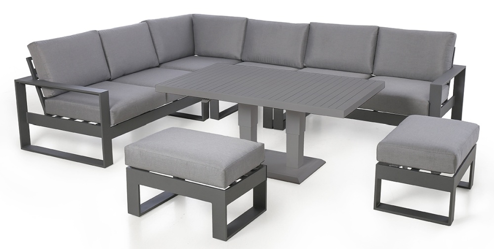 Maze Amalfi Grey Large Corner Dining Set With Rising Table And Footstools