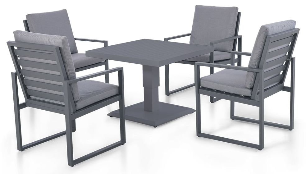 Maze Amalfi Grey 4 Seat Square Dining Set With Gas Lift Rising Table
