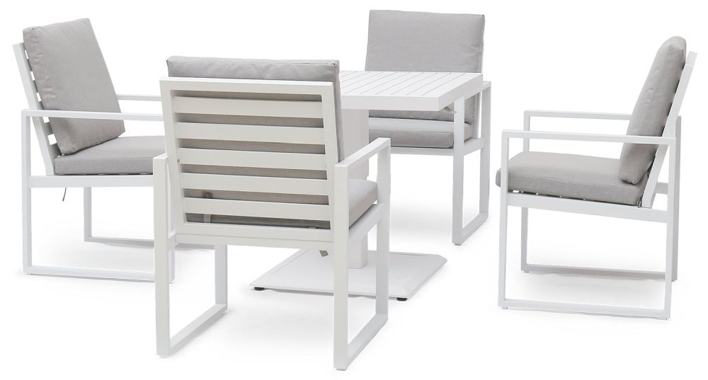 Maze Amalfi White 4 Seat Square Dining Set With Gas Lift Rising Table