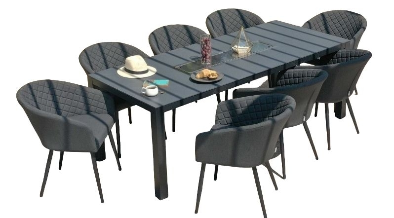 Maze Lounge Outdoor Ambition Charcoal Fabric 8 Seat Rectangular Dining Set With Fire Pit Table