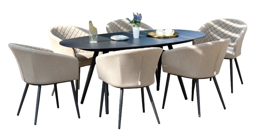 Maze Lounge Outdoor Ambition Taupe Fabric 6 Seat Oval Dining Set