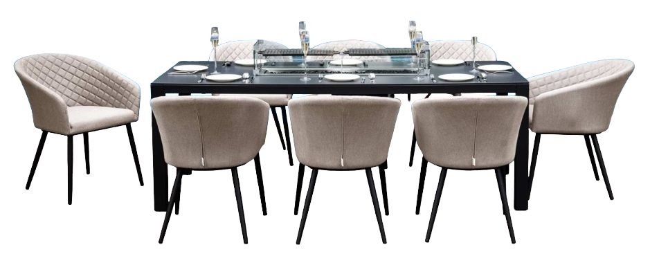 Maze Lounge Outdoor Ambition Taupe Fabric 8 Seat Rectangular Dining Set With Fire Pit Table