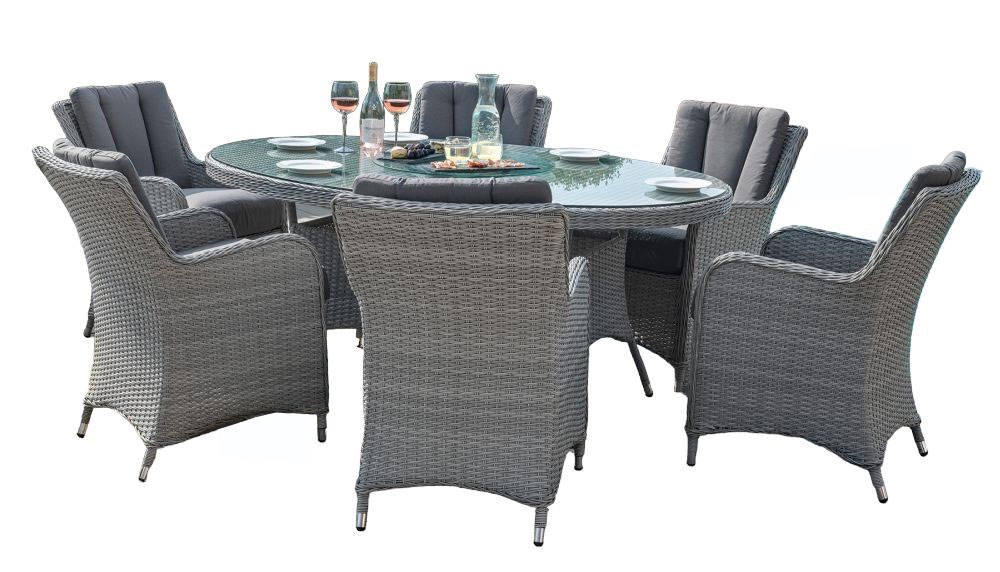 Maze Ascot 6 Seat Oval Rattan Dining Set With Lazy Susan And Weatherproof Cushions
