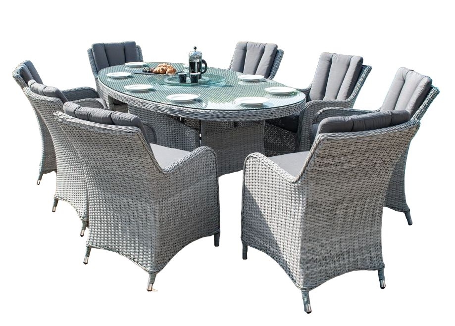 Maze Ascot 8 Seat Oval Rattan Dining Set With Lazy Susan And Weatherproof Cushions