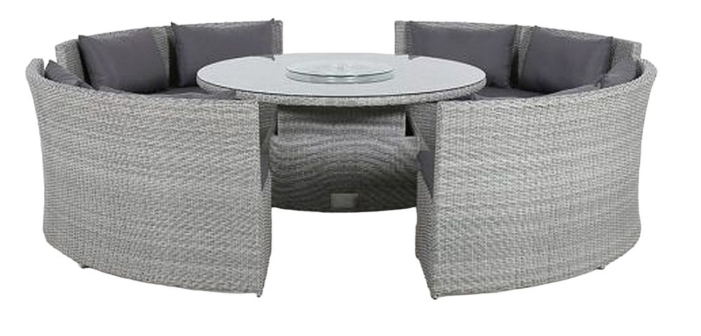 Maze Ascot Round Rattan Sofa Dining Set With Rising Table And Weatherproof Cushions
