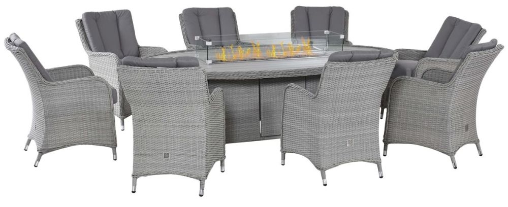 Maze Ascot Grey 8 Seat Rattan Dining Set With Fire Pit And Weatherproof Cushions