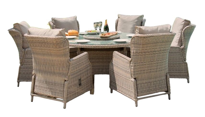 Maze Cotswold Reclining 6 Seat Round Rattan Dining Set With Lazy Susan