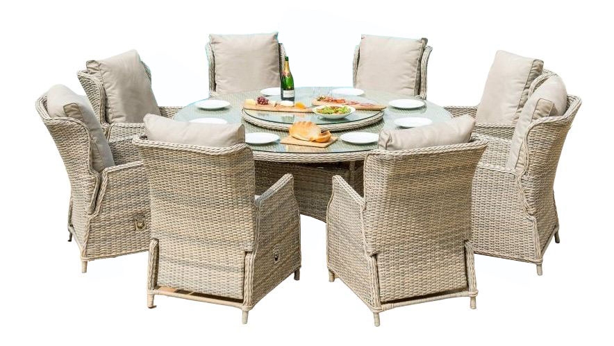Maze Cotswold Reclining 8 Seat Round Rattan Dining Set With Lazy Susan