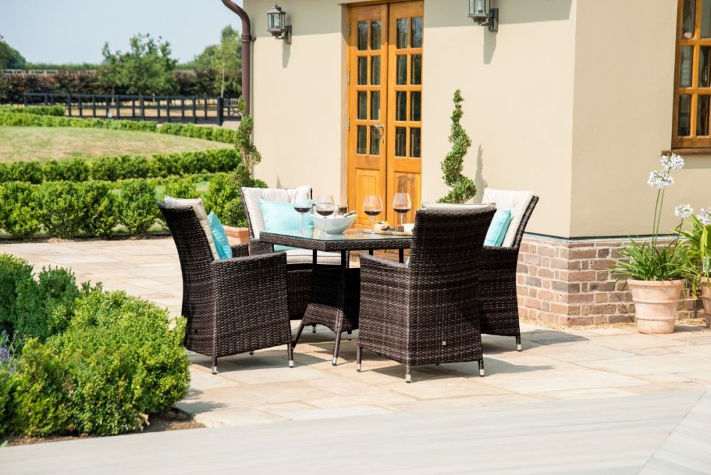 Maze Flat Weave La Brown Square Rattan Dining Table With Ice Bucket And 4 Chair