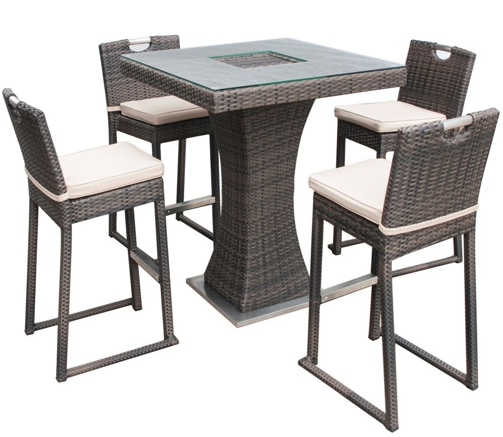 Maze Flat Weave Brown Rattan Bar Table With Ice Bucket And 4 Chairs