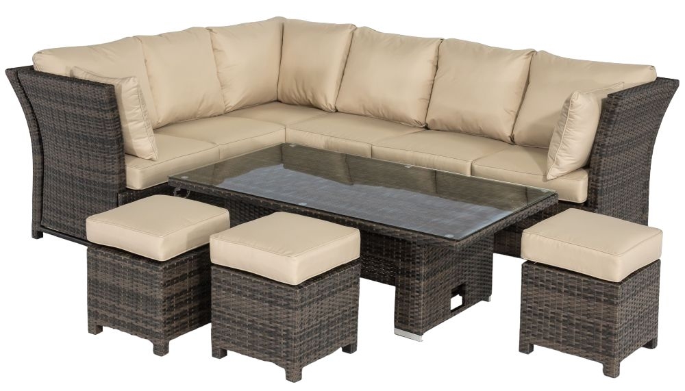 Maze Flat Weave Henley Brown Corner Rattan Sofa Set With Rising Table