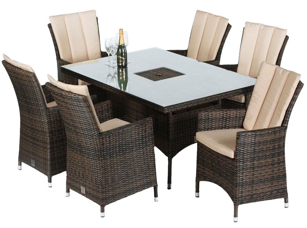 Maze Flat Weave La Brown Rattan Dining Table With Ice Bucket And 6 Chair