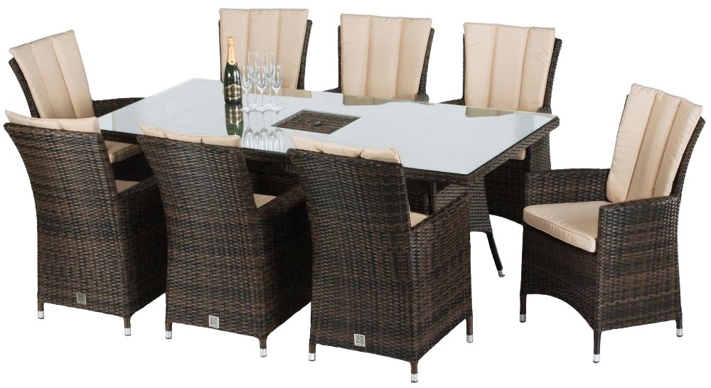 Maze Flat Weave La Brown Rattan Dining Table With Ice Bucket And 8 Chair