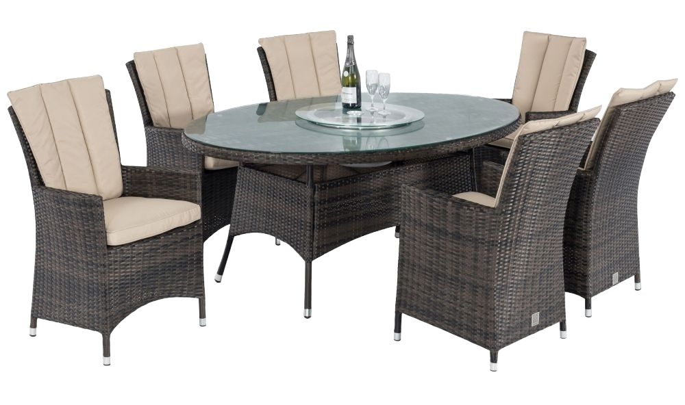 Maze Flat Weave La Brown Oval Rattan Dining Table With Ice Bucket And 6 Chair