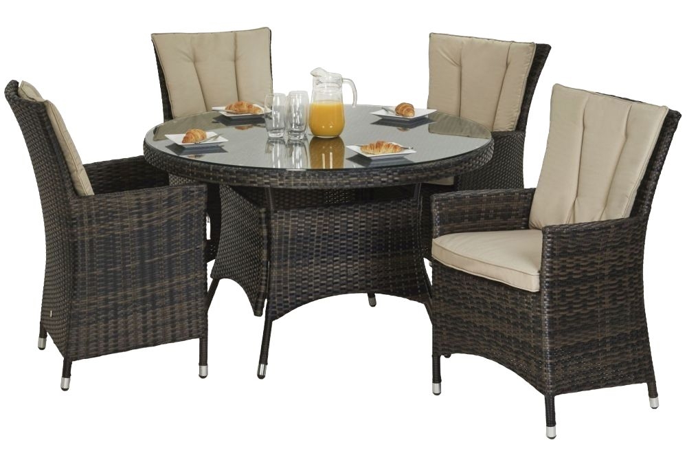 Maze Flat Weave La Brown Round Rattan Dining Table And 4 Chair