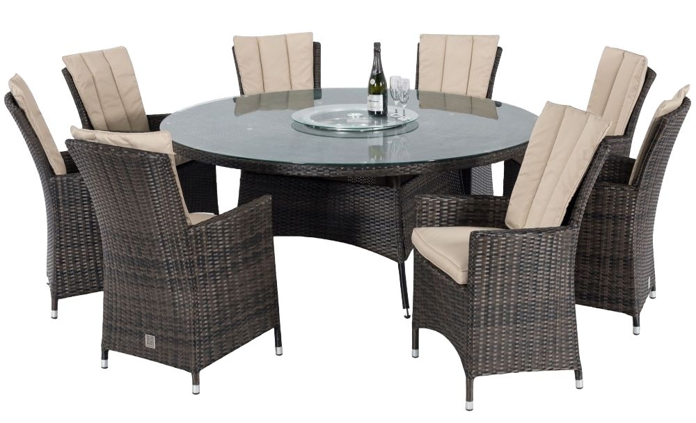 Maze Flat Weave La Brown Round Rattan Dining Table With Ice Bucket And 8 Chair