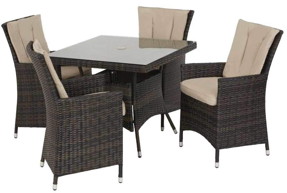 Maze Flat Weave La Brown Square Rattan Dining Table And 4 Chair