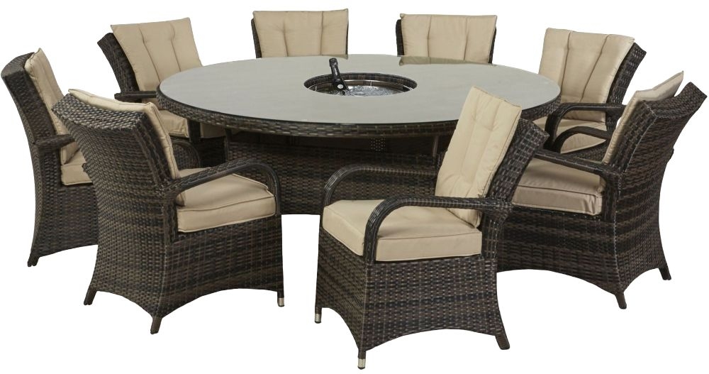 Maze Flat Weave Texas Brown Round Rattan Dining Table With Ice Bucket And 8 Chair