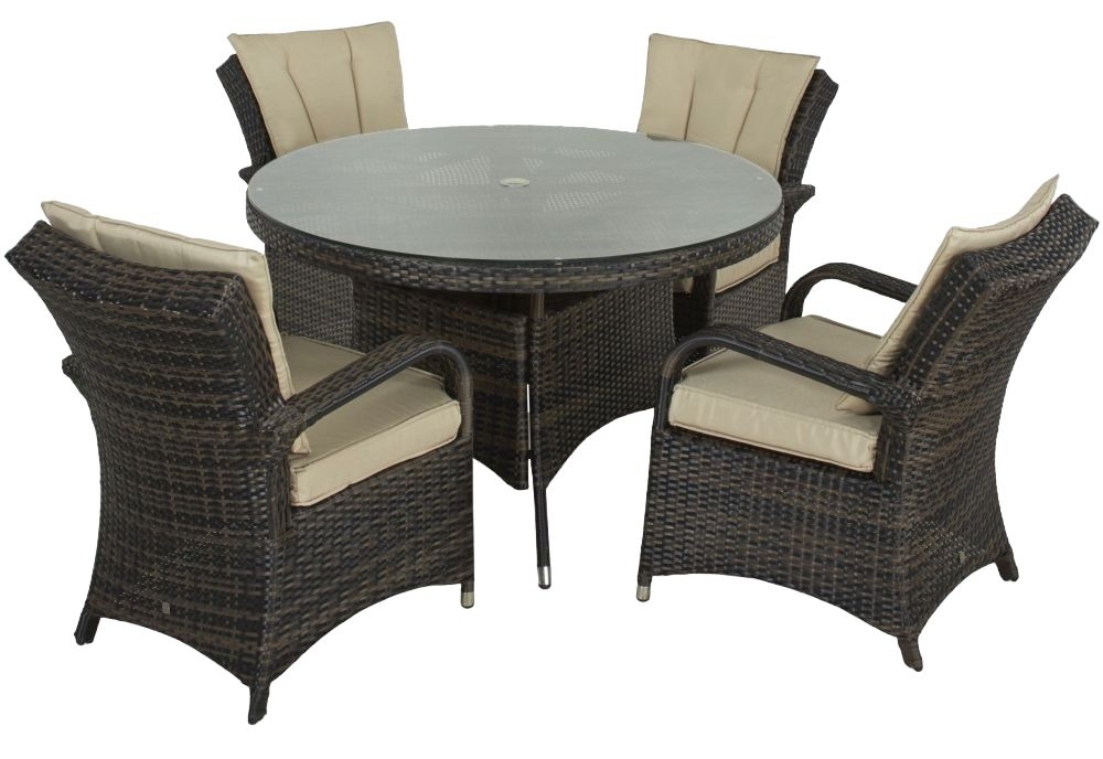 Maze Flat Weave Texas Brown Round Rattan Dining Table And 4 Chair