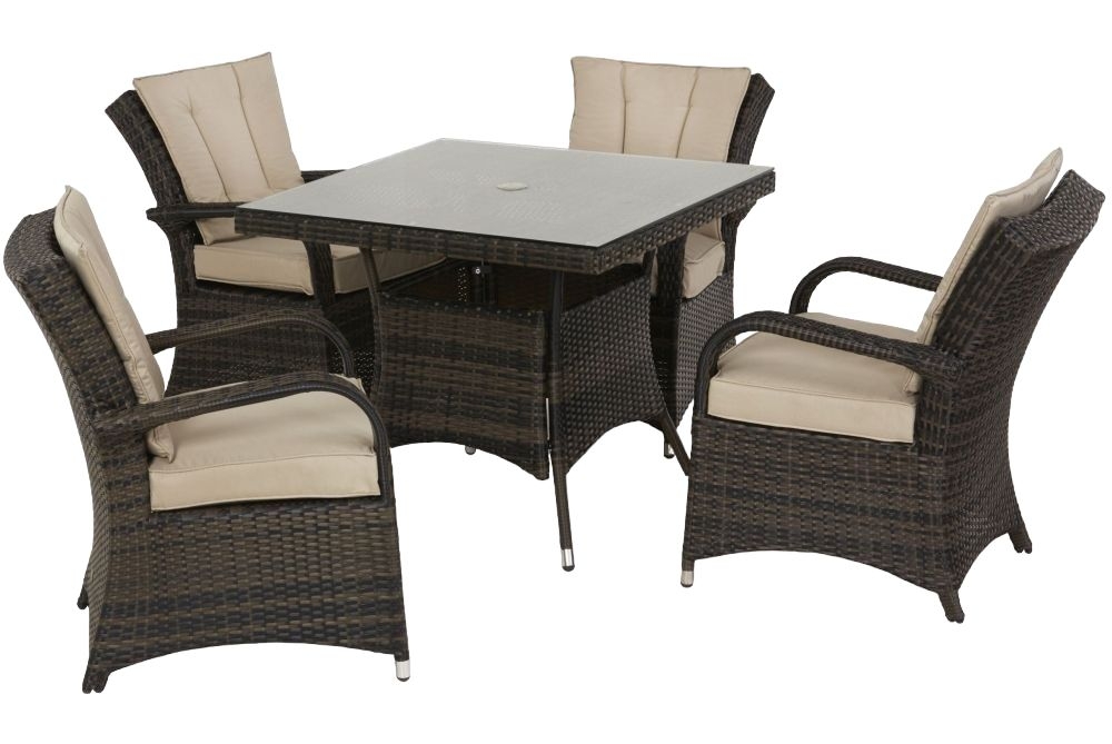 Maze Flat Weave Texas Brown Square Rattan Dining Table And 4 Chair