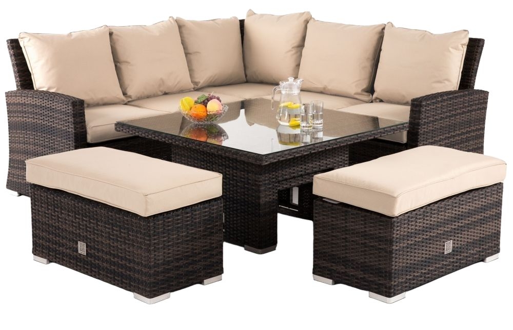 Maze Flat Weave Richmond Brown Corner Rattan Sofa Set With Rising Table