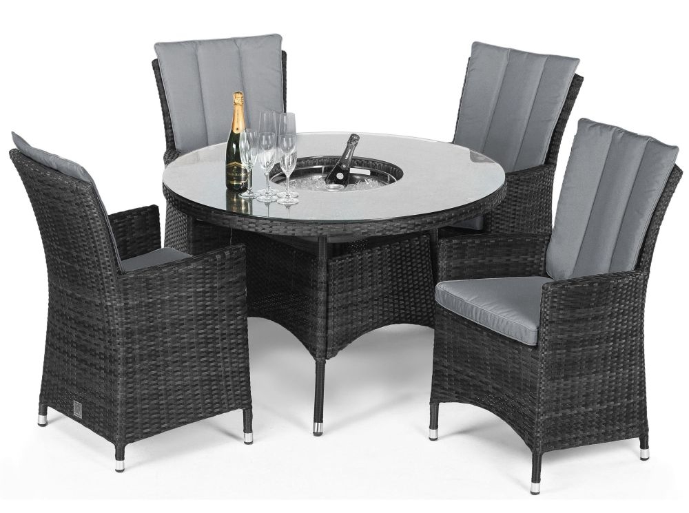 Maze Flat Weave La Grey Round Rattan Dining Table With Ice Bucket And 4 Chair