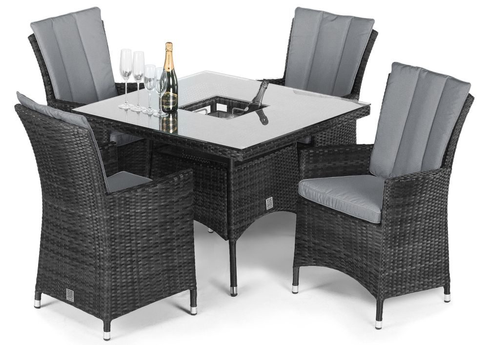 Maze Flat Weave La Grey Square Rattan Dining Table With Ice Bucket And 4 Chair