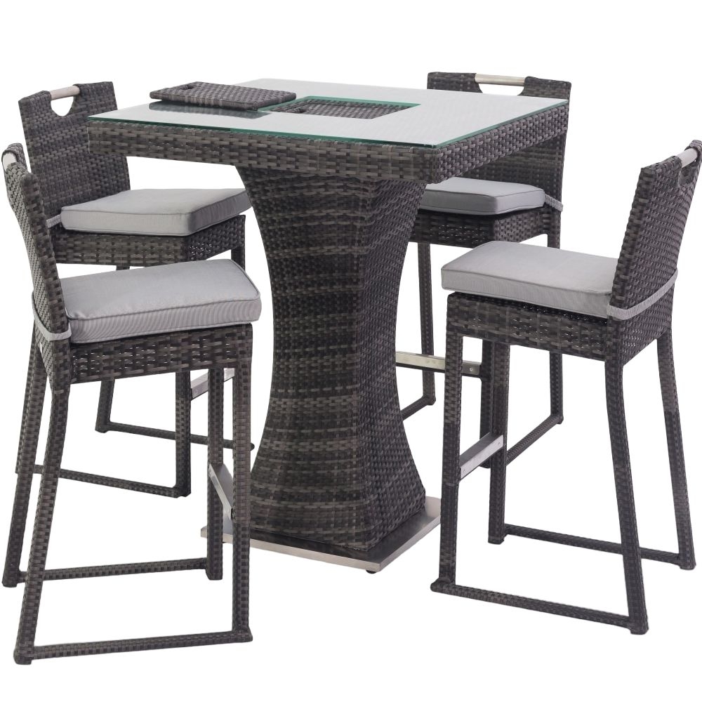 Maze Flat Weave Grey Rattan Bar Table With Ice Bucket And 4 Chairs