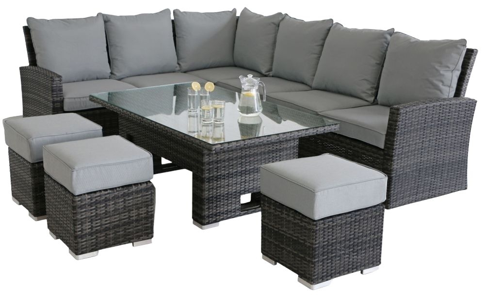 Maze Flat Weave Kingston Grey Corner Rattan Sofa Set With Rising Table