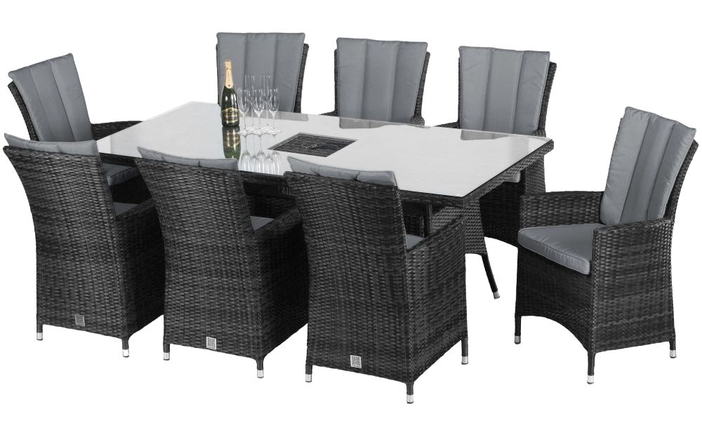 Maze Flat Weave La Grey Rattan Dining Table With Ice Bucket And 8 Chair