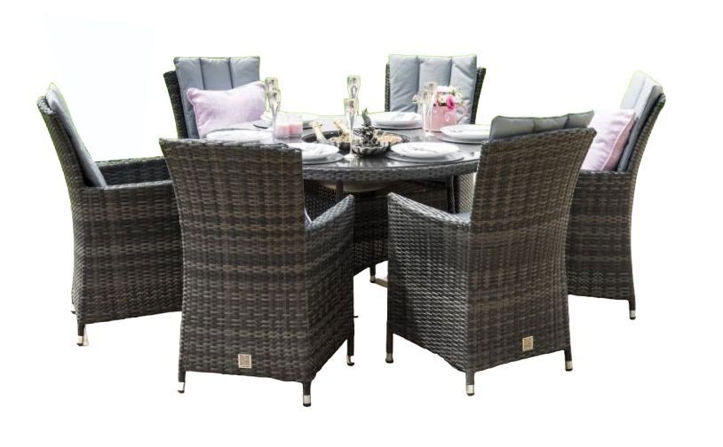 Maze Flat Weave La Grey Oval Rattan Dining Table With Ice Bucket And 6 Chair