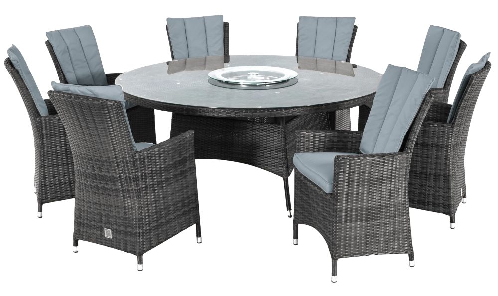 Maze Flat Weave La Grey Round Rattan Dining Table With Ice Bucket And 8 Chair