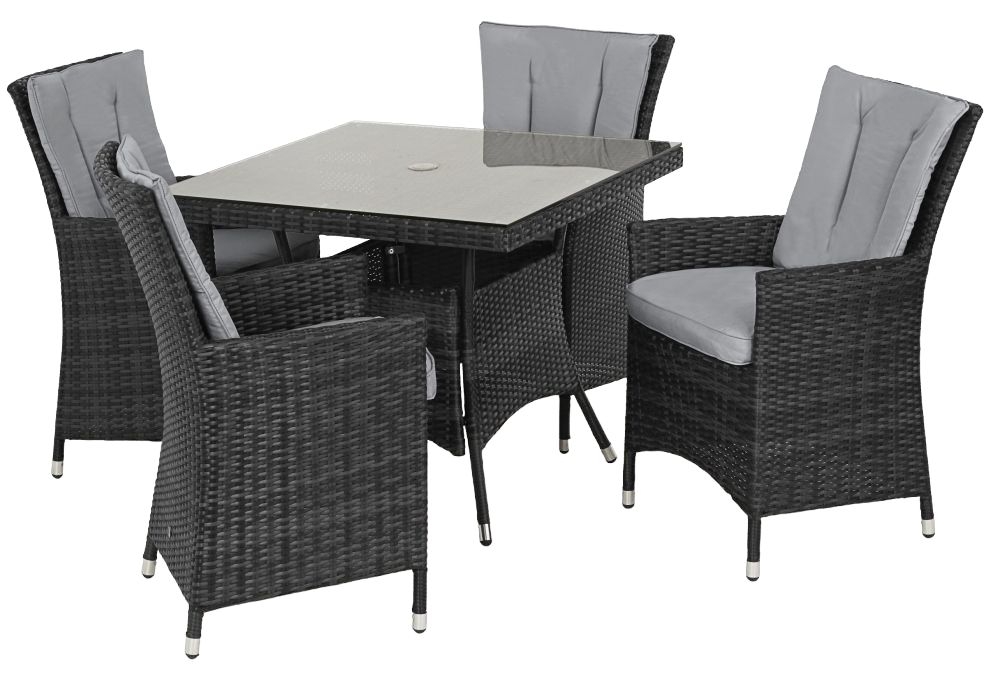 Maze Flat Weave La Grey Square Rattan Dining Table And 4 Chair