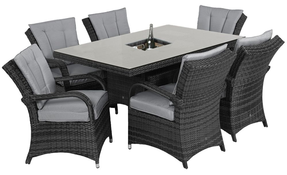 Maze Flat Weave Texas Grey Rattan Dining Table With Ice Bucket And 6 Chair
