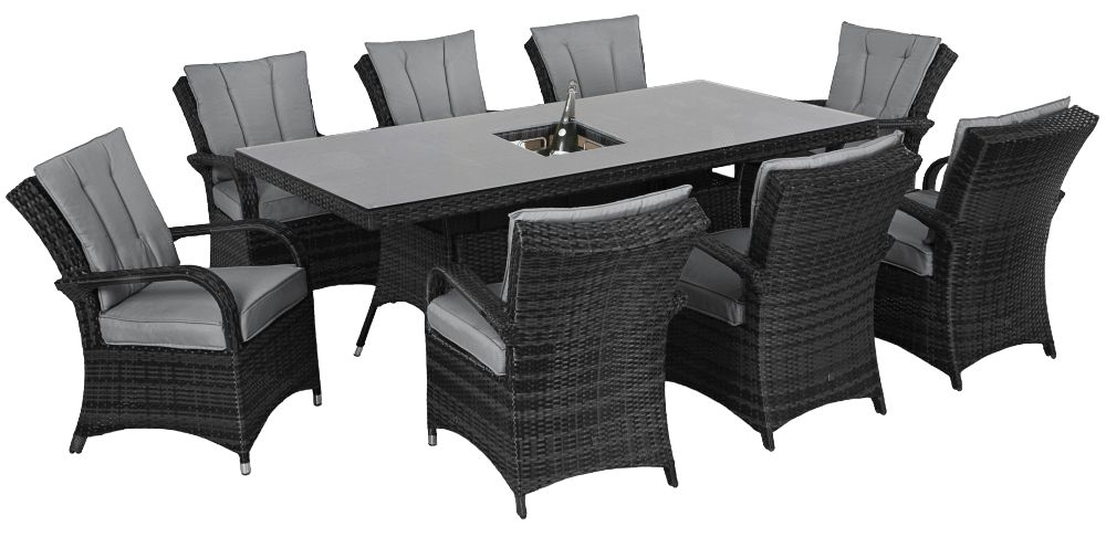 Maze Flat Weave Texas Grey Rattan Dining Table With Ice Bucket And 8 Chair