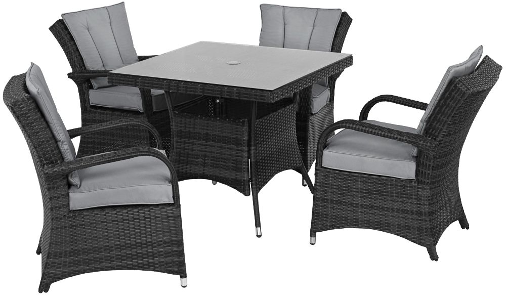 Maze Flat Weave Texas Grey Square Rattan Dining Table And 4 Chair