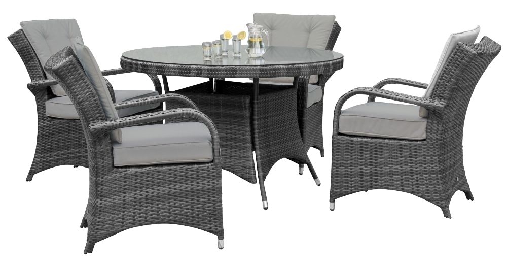 Maze Flat Weave Texas Grey Round Rattan Dining Table And 4 Chair