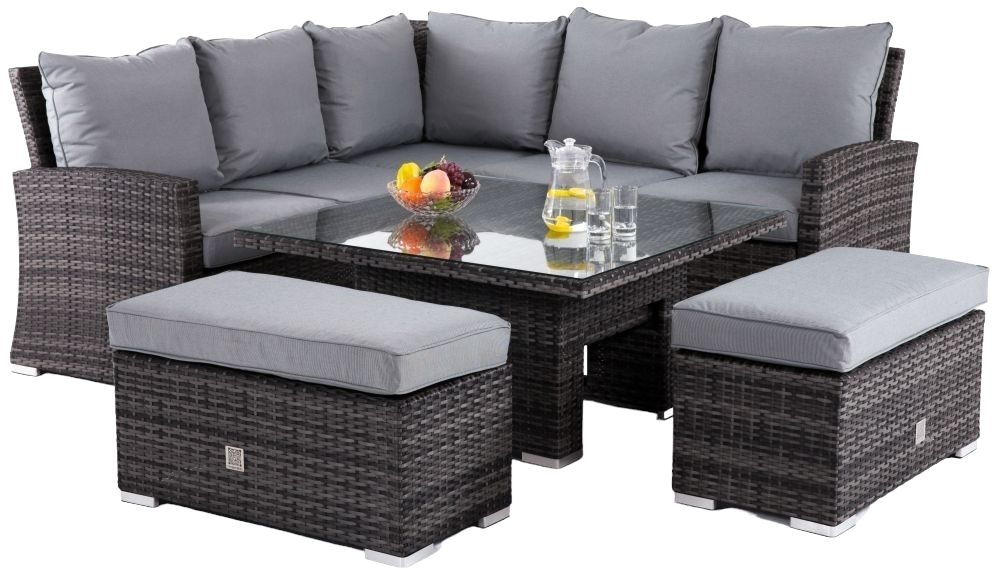 Maze Flat Weave Richmond Grey Corner Rattan Sofa Set With Rising Table