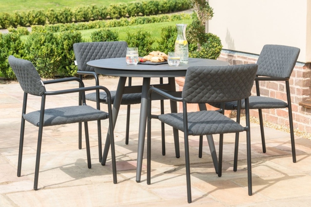 Maze Lounge Outdoor Bliss Charcoal Fabric 4 Seat Round Dining Set