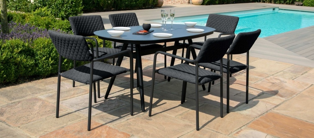 Maze Lounge Outdoor Bliss Charcoal Fabric 6 Seat Oval Dining Set