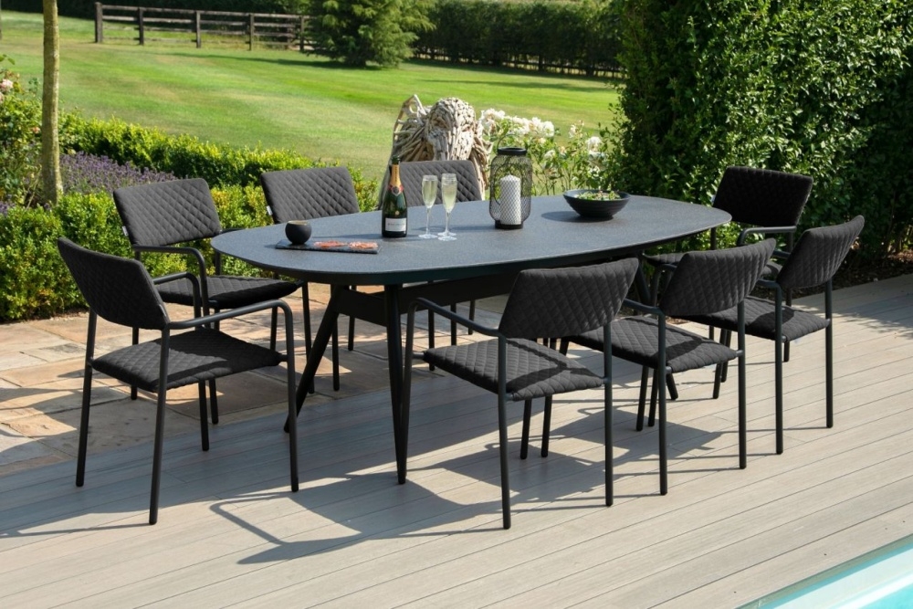 Maze Lounge Outdoor Bliss Charcoal Fabric 8 Seat Oval Dining Set