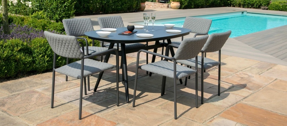 Maze Lounge Outdoor Bliss Flanelle Fabric 6 Seat Oval Dining Set