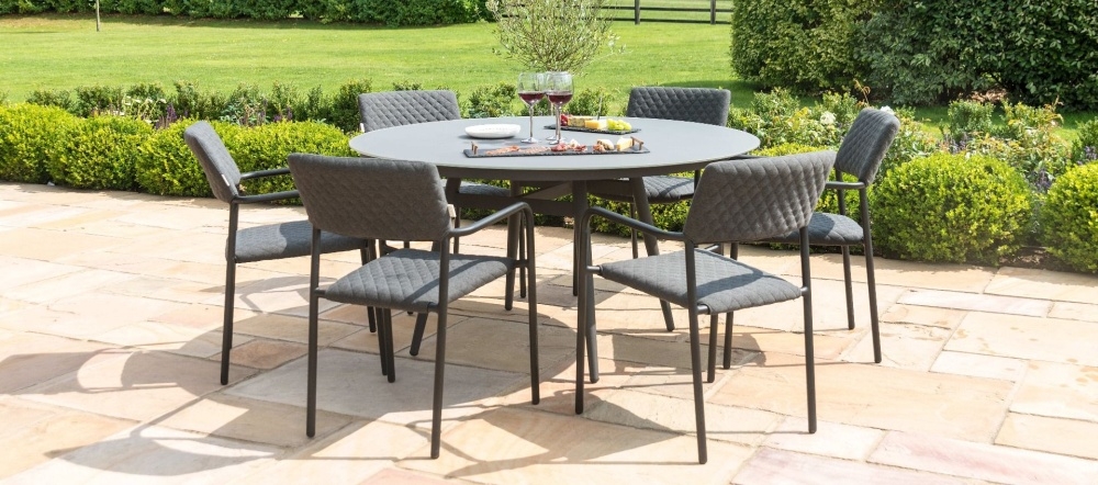 Maze Lounge Outdoor Bliss Flanelle Fabric 6 Seat Round Dining Set
